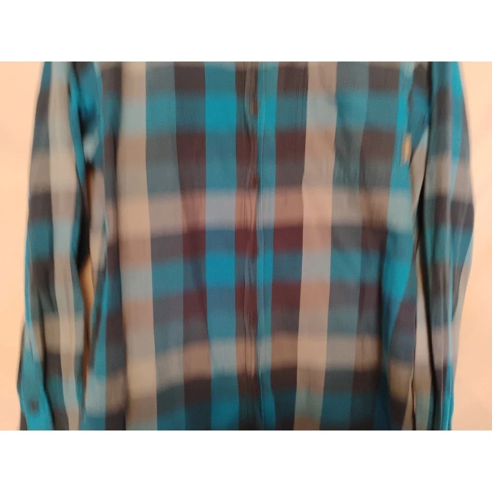 Columbia‎ Mens Medium M Black Blue Checkered Button Down Dress Shirt